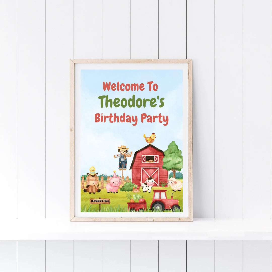 Farm Animal Welcome Board Sign | Personalised Birthday Board | Birthday Party Sign | A4, A3, A2 - Dinky Designs