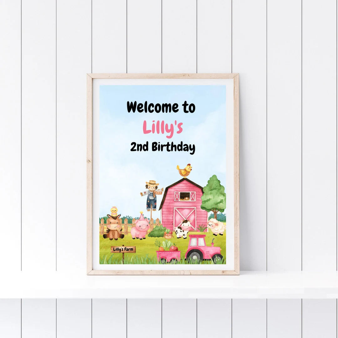 Farm Animal Welcome Board Sign | Personalised Birthday Board | Birthday Party Sign | A4, A3, A2 - Dinky Designs