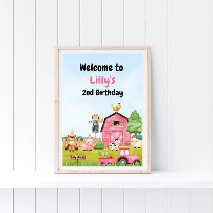 Farm Animal Welcome Board Sign | Personalised Birthday Board | Birthday Party Sign | A4, A3, A2 - Dinky Designs
