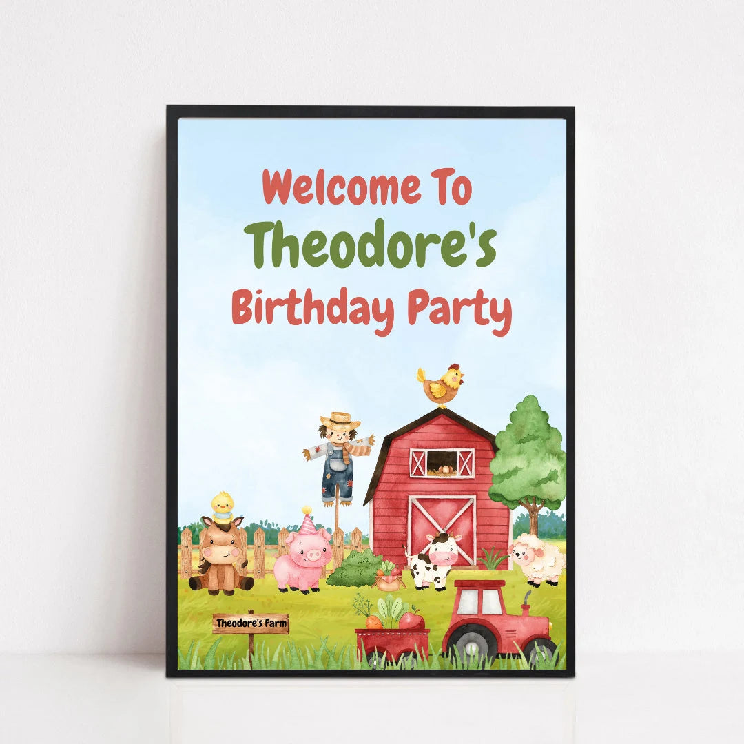 Farm Animal Welcome Board Sign | Personalised Birthday Board | Birthday Party Sign | A4, A3, A2 - Dinky Designs