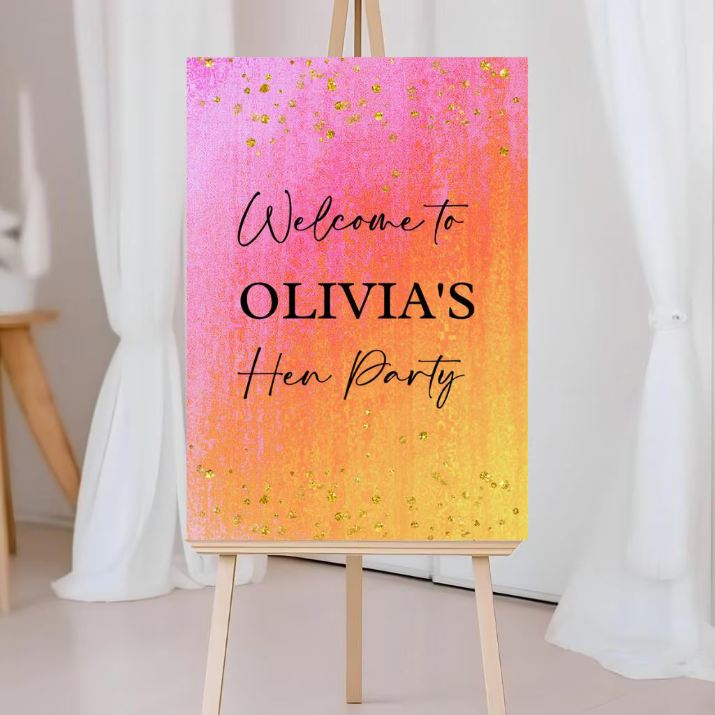 Faded Pink, Orange & Gold Welcome Board Print Sign | Personalised Birthday, Hen Party Board | Party Sign | A4, A3, A2, A1 - Dinky Designs