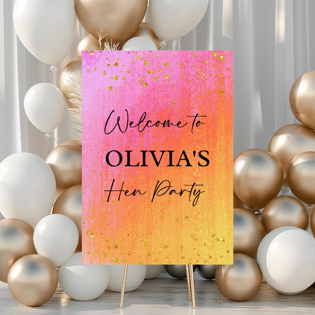 Faded Pink, Orange & Gold Welcome Board Print Sign | Personalised Birthday, Hen Party Board | Party Sign | A4, A3, A2, A1 - Dinky Designs