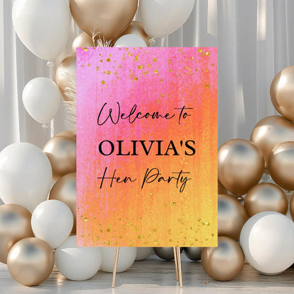 Faded Pink, Orange & Gold Welcome Board Print Sign | Personalised Birthday, Hen Party Board | Party Sign | A4, A3, A2, A1 - Dinky Designs