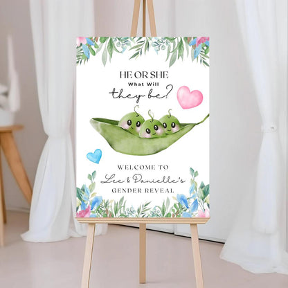 Peas In A Pod, Baby, Twin, Gender Reveal Welcome Board Sign | Personalised Gender Reveal Board | Party Sign | A4, A3, A2