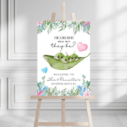 Peas In A Pod, Baby, Twin, Gender Reveal Welcome Board Sign | Personalised Gender Reveal Board | Party Sign | A4, A3, A2