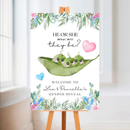 Peas In A Pod, Baby, Twin, Gender Reveal Welcome Board Sign | Personalised Gender Reveal Board | Party Sign | A4, A3, A2