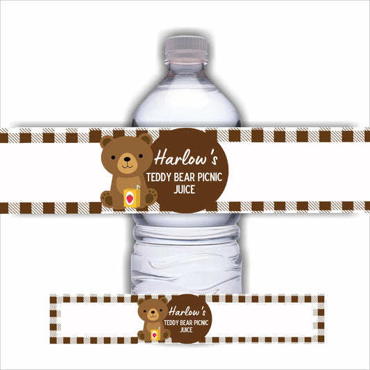 Juice Bottle Labels | Brown Teddy Bear Picnic Labels | Water Bottle Stickers | Teddy Bear Picnic Party | Party Stickers