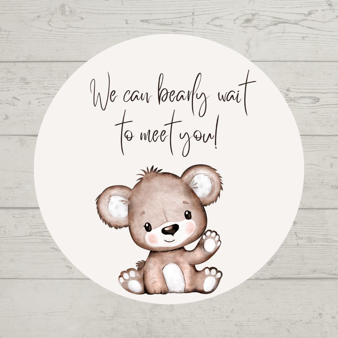 Brown Beige Neutral Teddy Bear Baby Shower, 1st Birthday Stickers | Sticker Sheet | Baby Shower, 1st Birthday Party Stickers - Dinky Designs