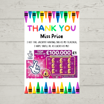 Teacher Gift | Personalised Teacher Gift Idea Scratch Card Lottery Ticket | Teacher Gift Idea - Dinky Designs