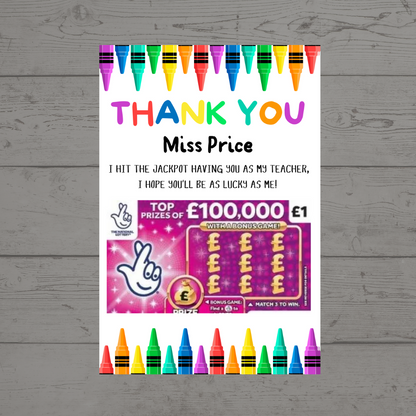 Teacher Gift | Personalised Teacher Gift Idea Scratch Card Lottery Ticket | Teacher Gift Idea - Dinky Designs