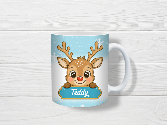 Christmas Mug | Personalised Blue Reindeer Mug | Gift Idea