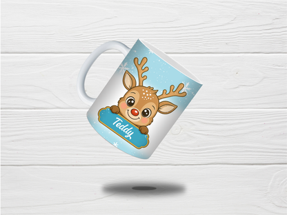 Christmas Mug | Personalised Blue Reindeer Mug | Gift Idea