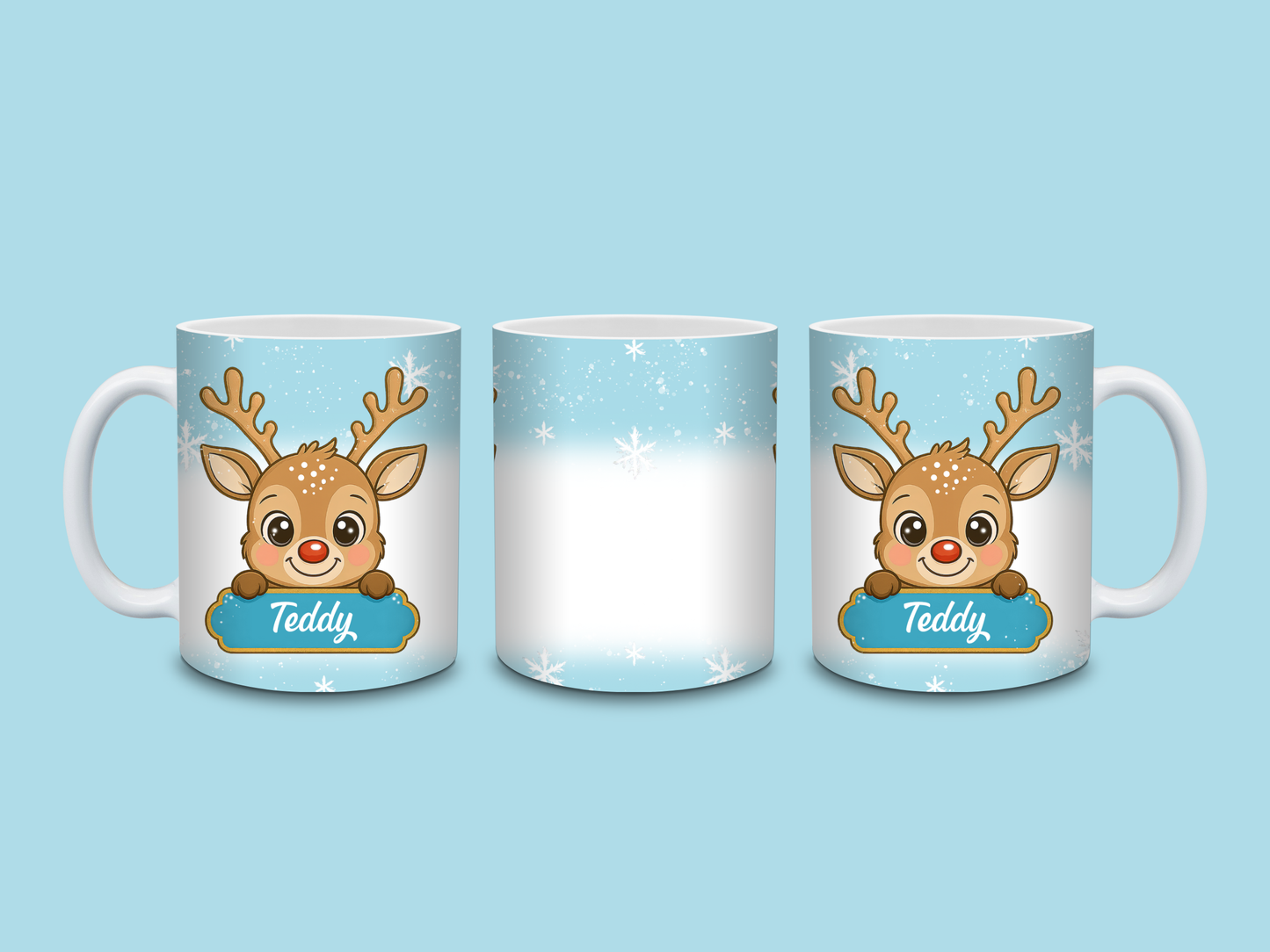 Christmas Mug | Personalised Blue Reindeer Mug | Gift Idea