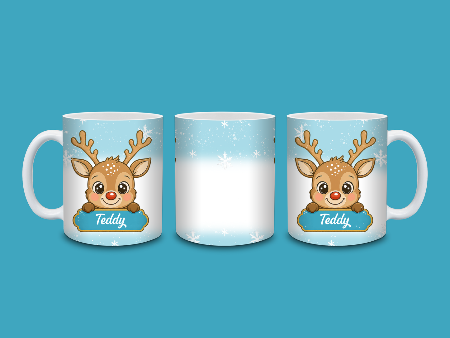 Christmas Mug | Personalised Blue Reindeer Mug | Gift Idea