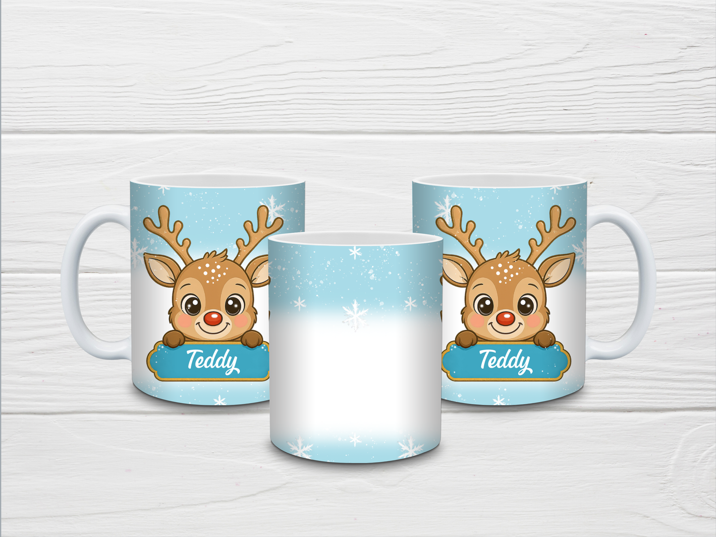 Christmas Mug | Personalised Blue Reindeer Mug | Gift Idea
