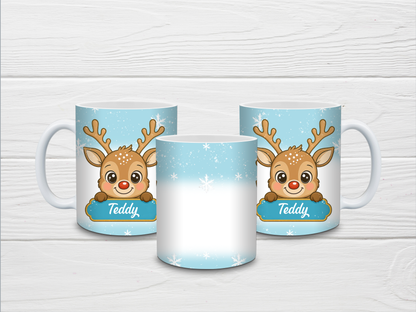 Christmas Mug | Personalised Blue Reindeer Mug | Gift Idea