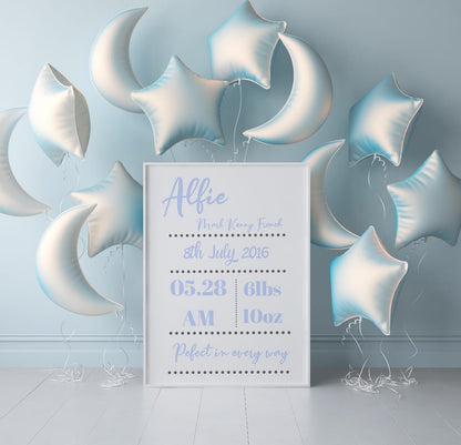 Personalised Baby Print | New Baby Birth Print | New Baby Gift - Dinky Designs
