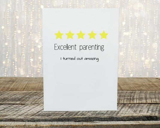 Father's Day Card | Mothers Day Card | 5* Excellent Parenting Card | Funny Card | Joke Card - Dinky Designs