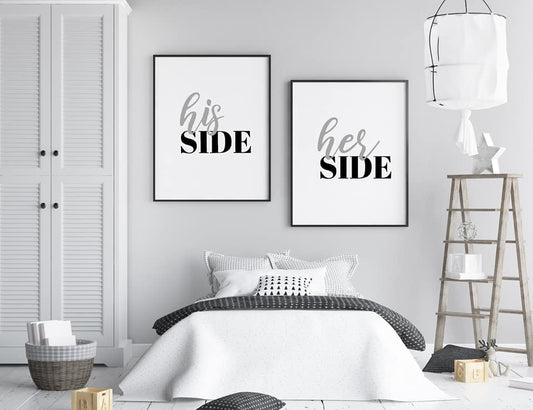 Bedroom Prints | His Side, Her Side | Set Of 2 Prints | Couples Prints - Dinky Designs