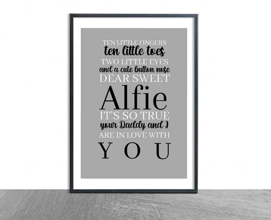 Nursery Print | Ten Little Fingers | Personalised Baby Print - Dinky Designs