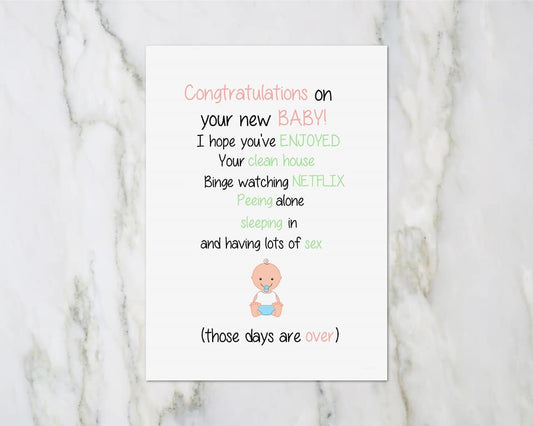 New Baby Card | Congratulations On The New Baby | Funny Card - Dinky Designs
