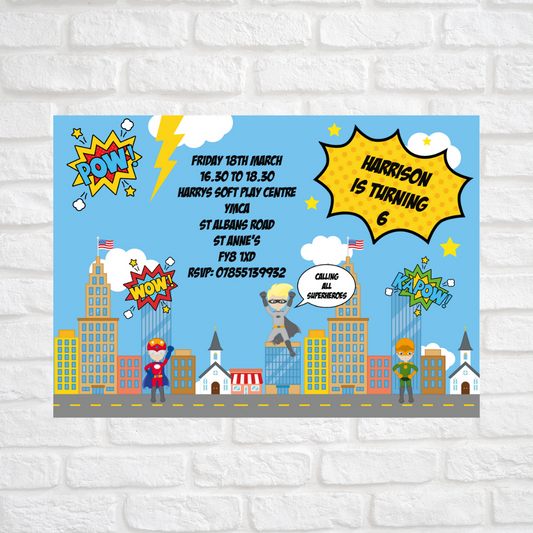 Superhero Invitations | A6 Invites | Party Invitations | Superhero Party