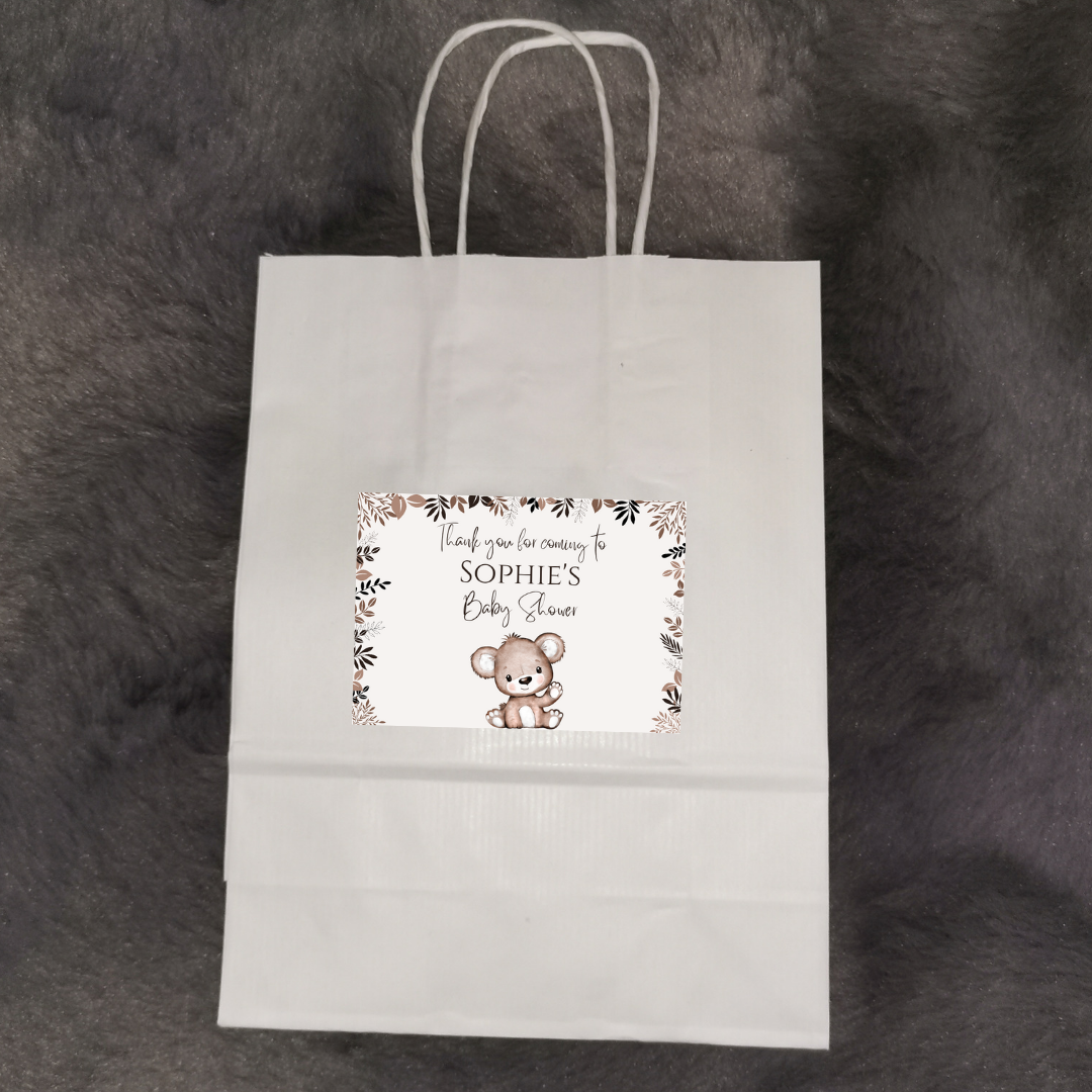 Party Bags | Brown Beige Neutral Teddy Bear Baby Shower, Birthday Party Bags | Themed Party Bags