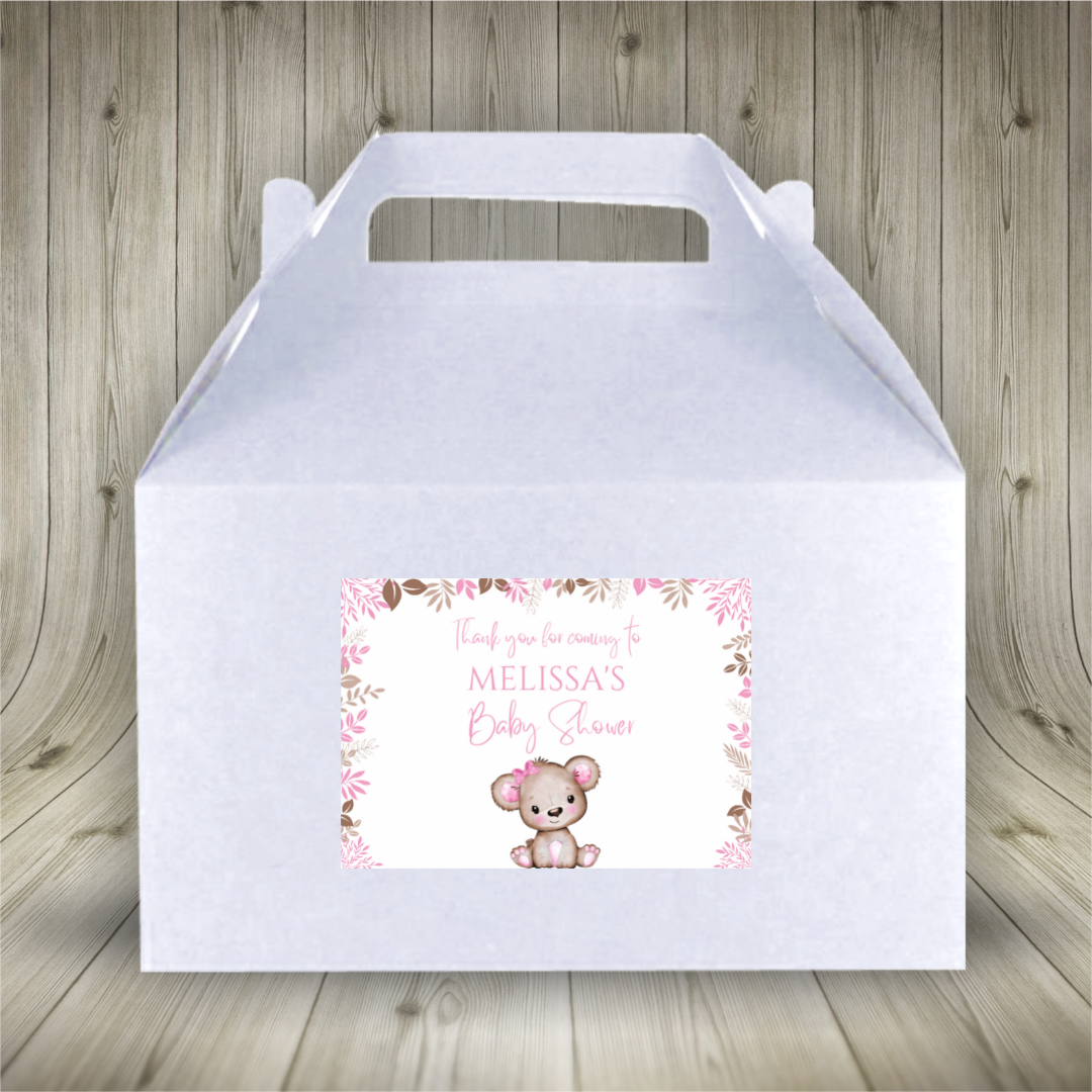 Party Boxes | Pink Or White Teddy Bear Baby Shower, Birthday Party Boxes | Teddy Bear Party | Teddy Bear Party Decor | Party Bags