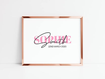 Personalised Name Print | Date Of Birth Print | Name Gift - Dinky Designs