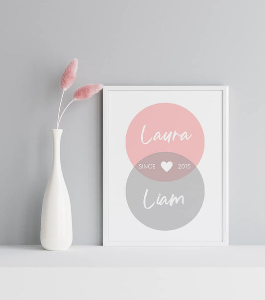 Couples Print | Personalised Circle Name Design | Love Print | Anniversary Print | Wedding Print - Dinky Designs