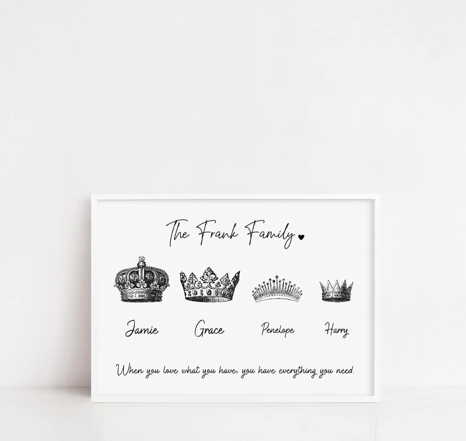 Family Print | Personalised Crown Design | Family Gift | Personalised Gift - Dinky Designs