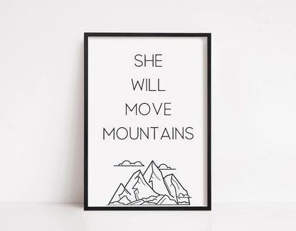 Nursery Print | She Will Move Mountains | Quote Print | Girly Print - Dinky Designs
