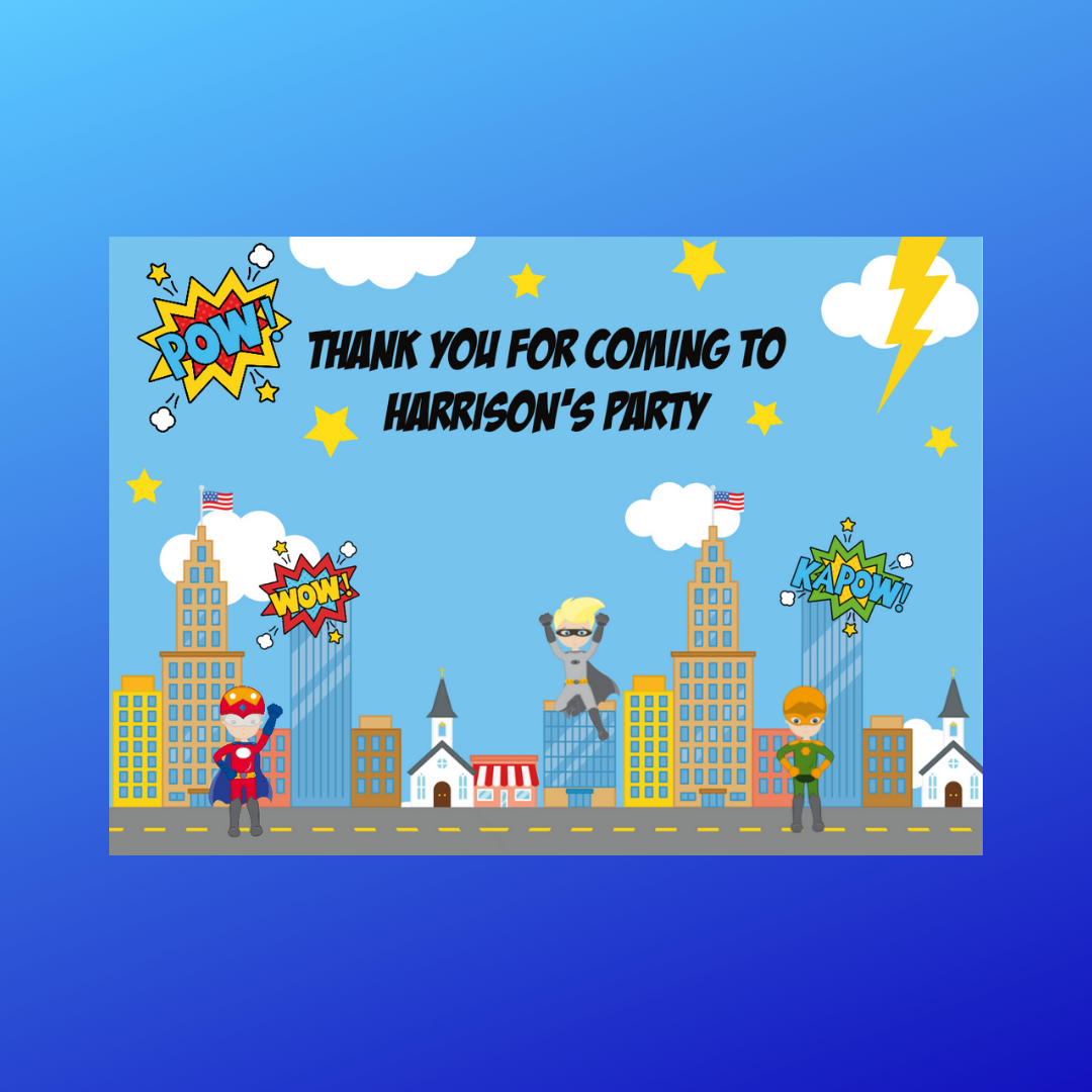 Rectangle Stickers | Party Stickers | Superhero Birthday Stickers | Party Bag Stickers