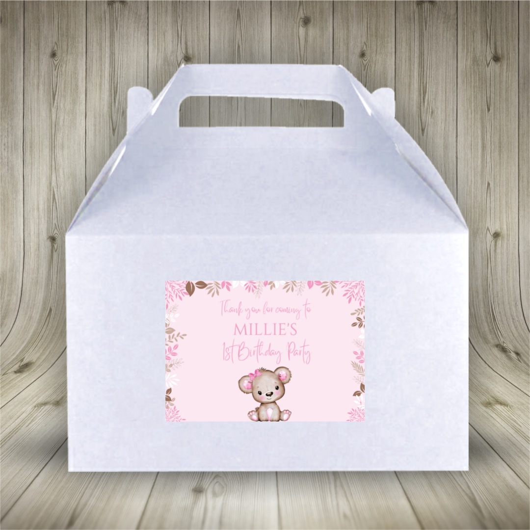 Party Boxes | Pink Or White Teddy Bear Baby Shower, Birthday Party Boxes | Teddy Bear Party | Teddy Bear Party Decor | Party Bags