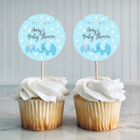 Blue Elephant Baby Shower Cupcake Toppers | Baby Shower Cupcake Toppers | Party Decorations