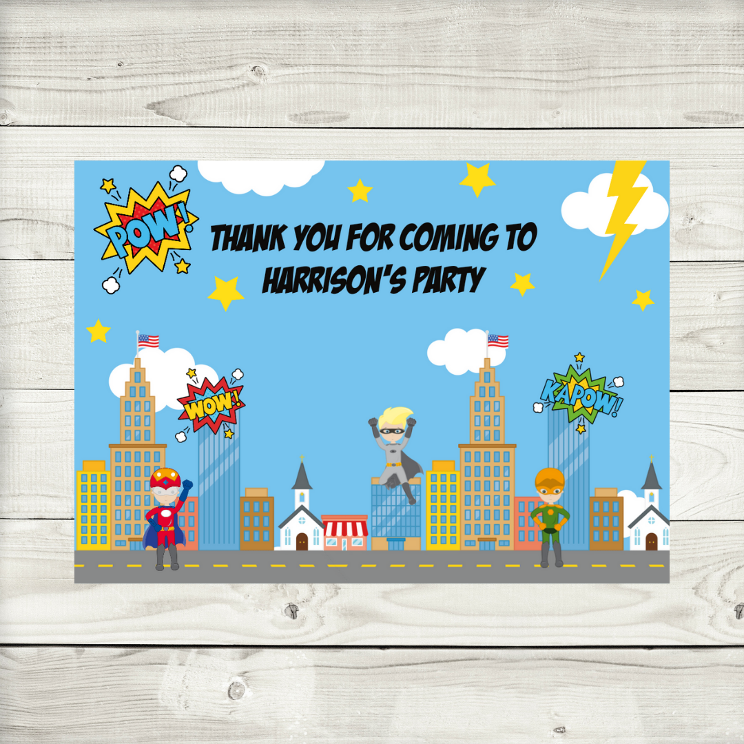 Rectangle Stickers | Party Stickers | Superhero Birthday Stickers | Party Bag Stickers