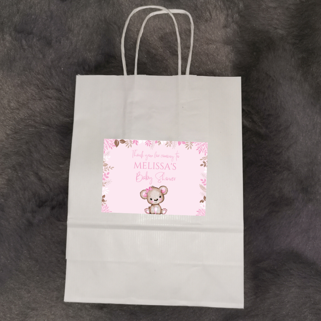 Party Bags | Pink Or White Teddy Bear Baby Shower, Birthday Party Bags | Themed Party Bags