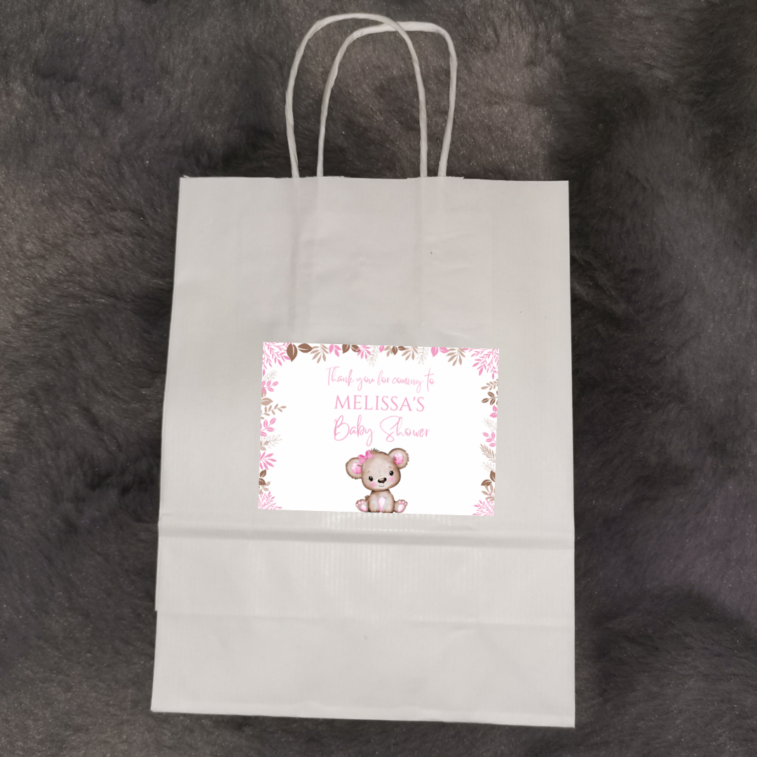 Party Bags | Pink Or White Teddy Bear Baby Shower, Birthday Party Bags | Themed Party Bags