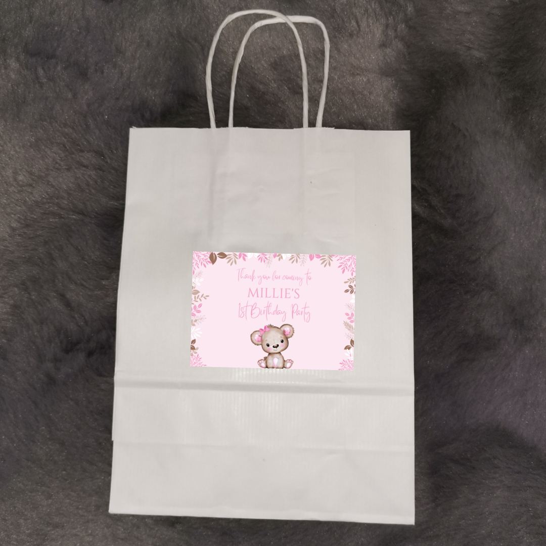 Party Bags | Pink Or White Teddy Bear Baby Shower, Birthday Party Bags | Themed Party Bags