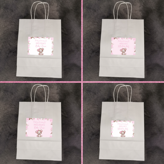 Party Bags | Pink Or White Teddy Bear Baby Shower, Birthday Party Bags | Themed Party Bags