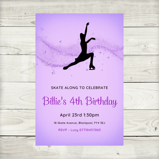 Ice Skating Birthday Invitations | A6 Invites | Purple Ice Skating Theme Invitations | Party Invitations