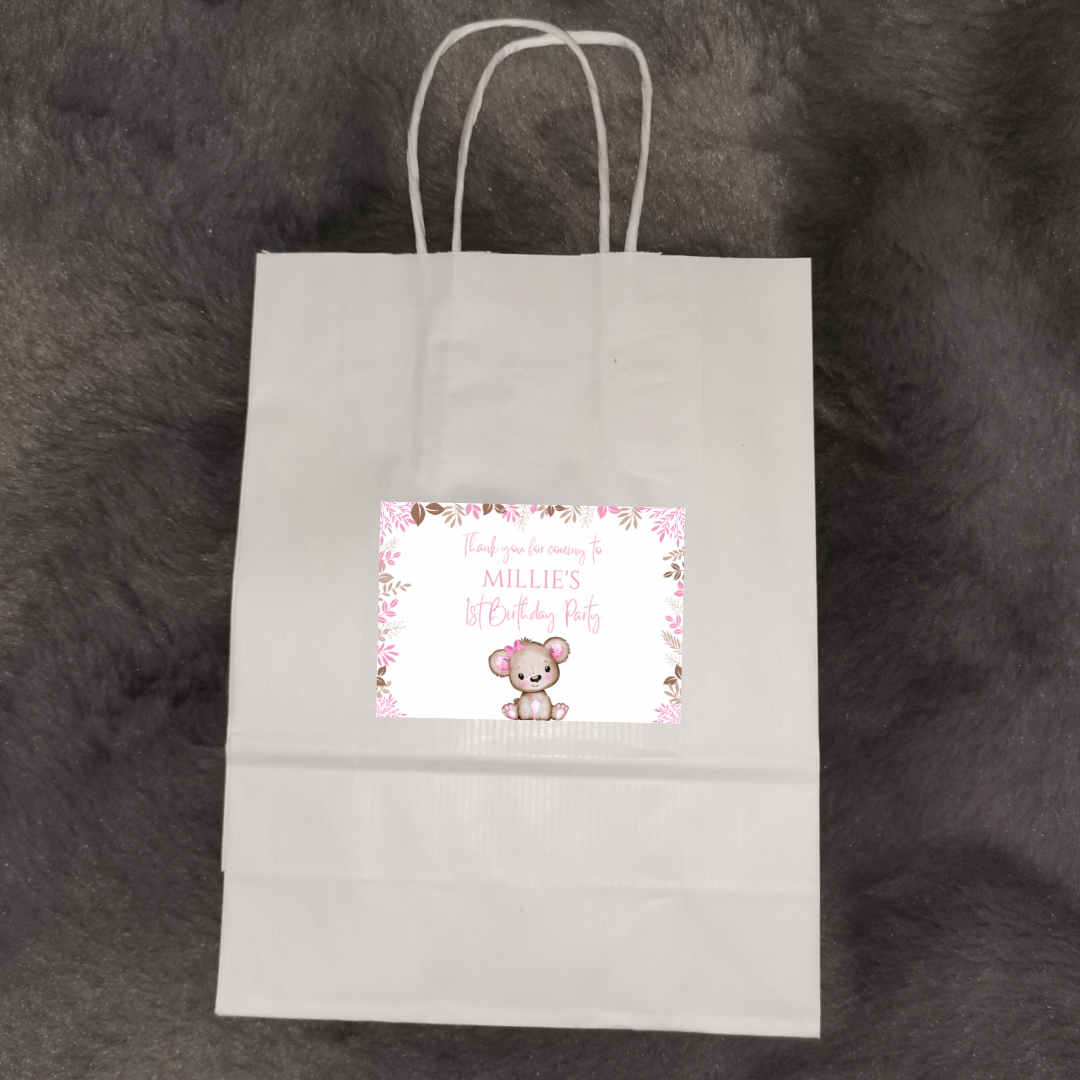 Party Bags | Pink Or White Teddy Bear Baby Shower, Birthday Party Bags | Themed Party Bags