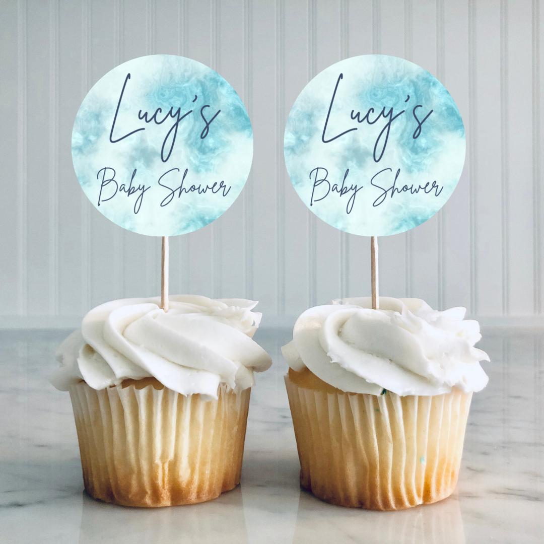 Blue Marble Personalised Cupcake Toppers | Baby Shower Cupcake Toppers | Christening Cupcake Toppers