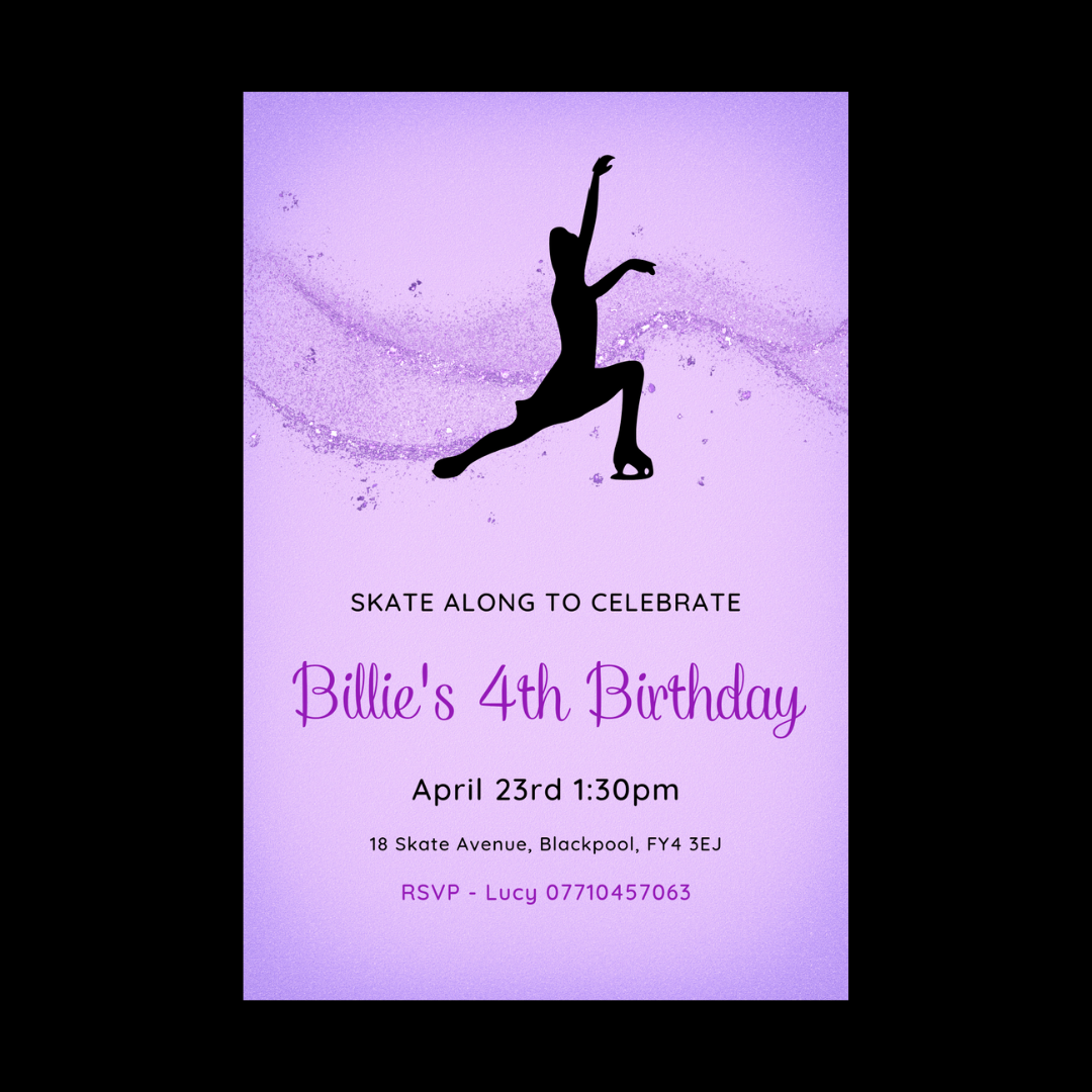Ice Skating Birthday Invitations | A6 Invites | Purple Ice Skating Theme Invitations | Party Invitations
