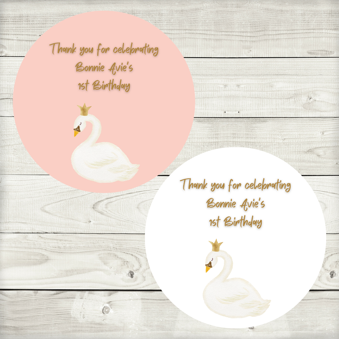 Swan Party Stickers | Circle Stickers | Sticker Sheet | Party Stickers