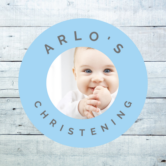 Blue Personalised Photo Stickers | Various Sizes | Party Stickers | Event Stickers