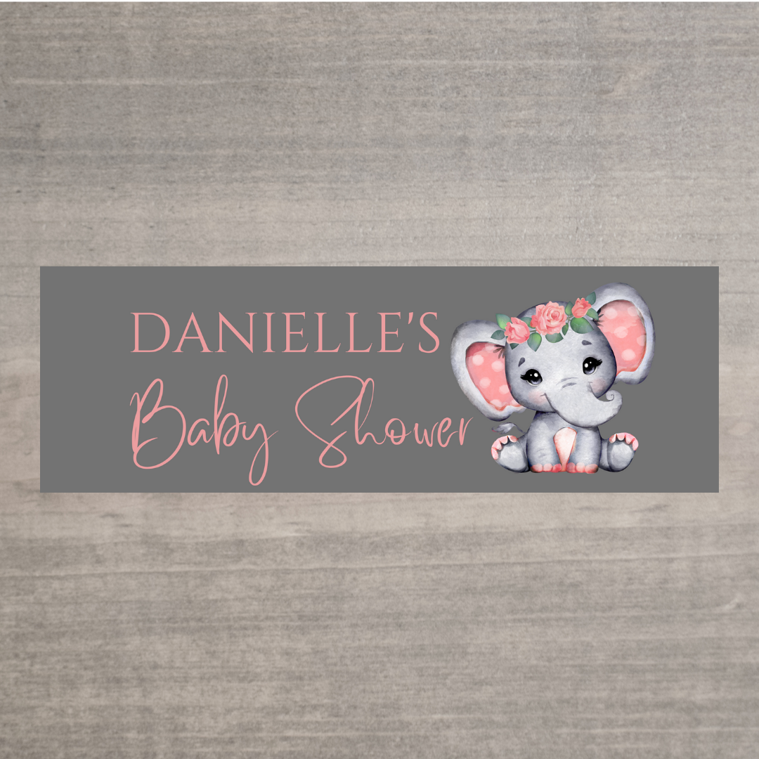 Coral Pink Elephant Banner | Personalised Baby Shower Party, Birthday Banner | Baby Shower, Birthday Party Theme