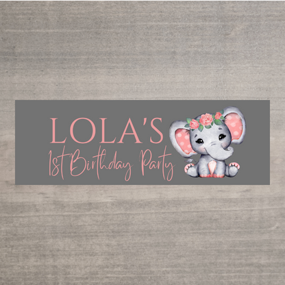 Coral Pink Elephant Banner | Personalised Baby Shower Party, Birthday Banner | Baby Shower, Birthday Party Theme