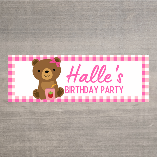 Pink Teddy Bear Picnic Banner | Personalised Party Banner | Pink Teddy Bear Picnic Party Theme