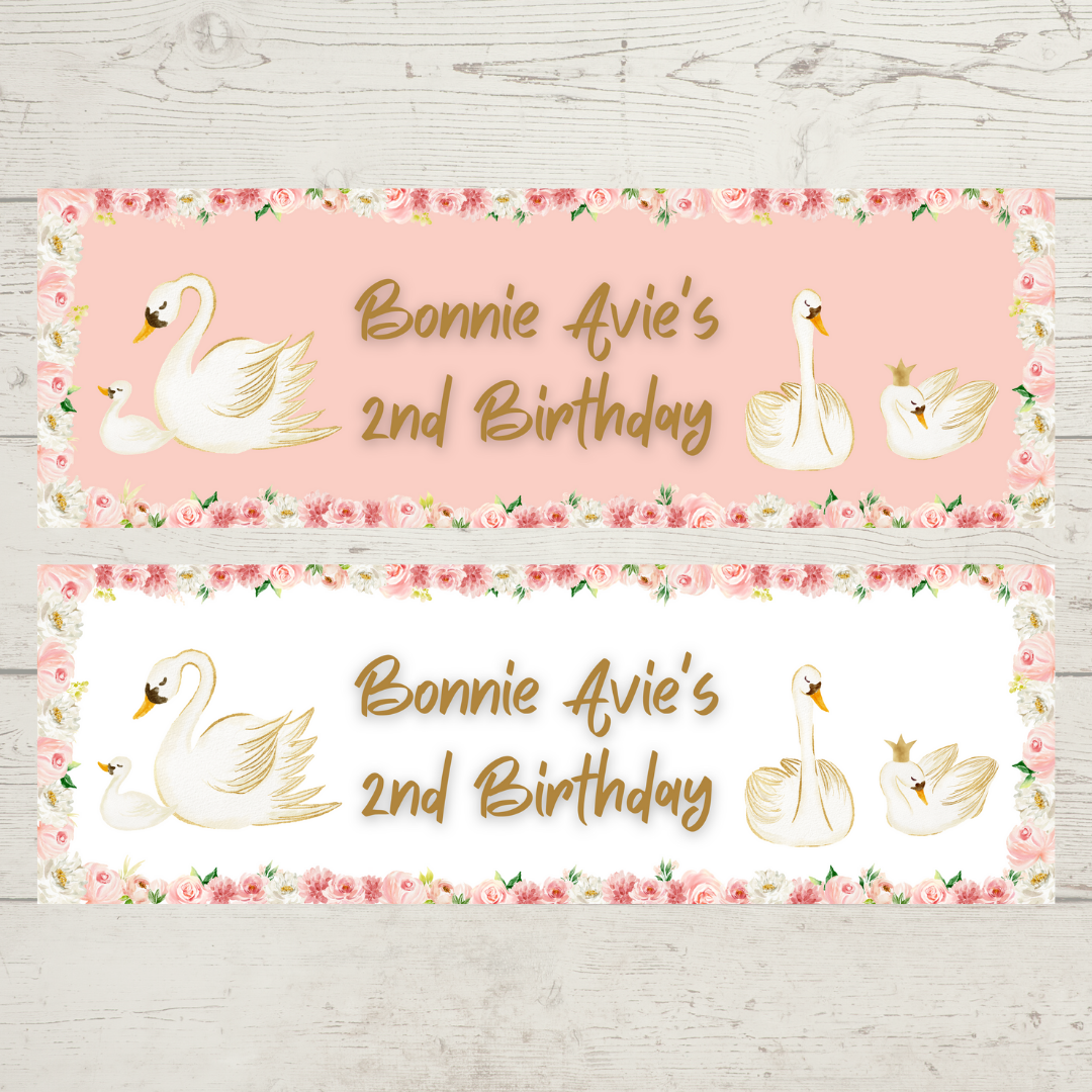 Swan Banner | Personalised Swan Birthday Party Banner | Swan Birthday Party Theme